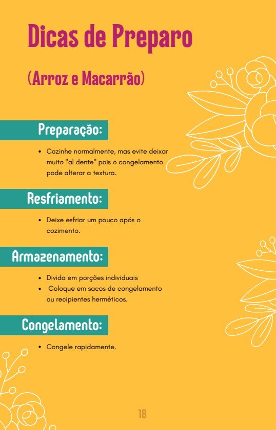 Página real do guia com orientações de preparo e congelamento