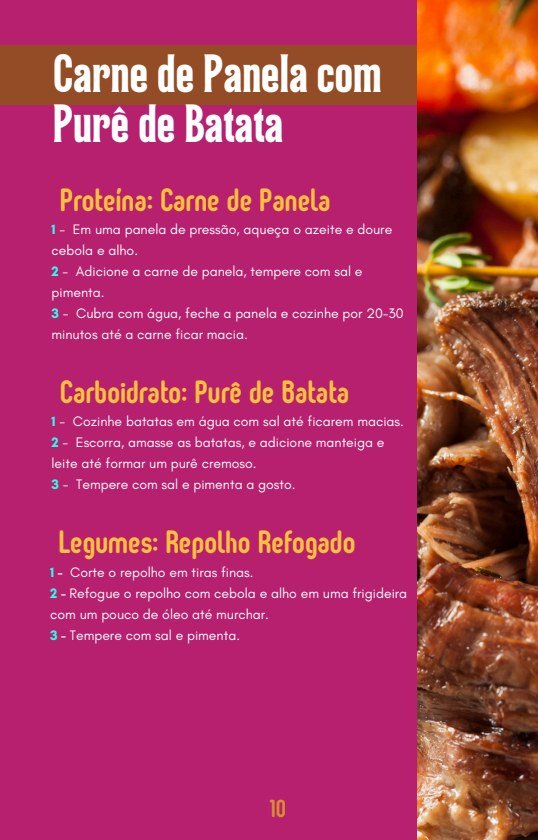 Página real do guia com receita de carne de panela e purê de batata